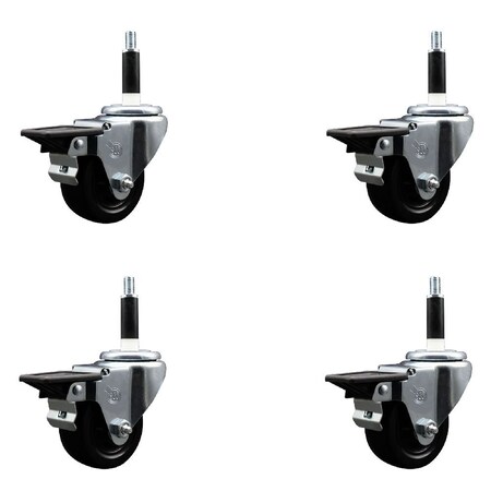 Service Caster 3'' Hard Rubber Swivel 7/8'' Expanding Stem Caster Set with Brake, 4PK SCC-EX20S314-HRS-PLB-78-4